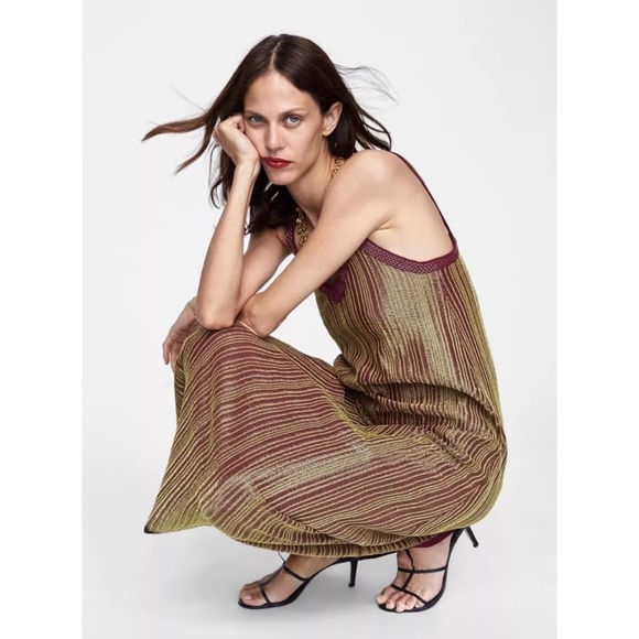 Zara gold metallic thread knit midi dress - Picture 14 of 14